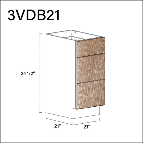 Textured Oak Frameless Vanity 3-Drawer Storage Cabinet - 21" W x 34.5" H x 21" D