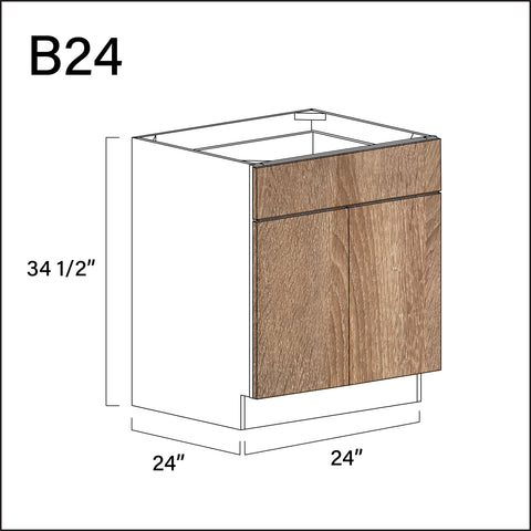 Textured Oak Frameless 1 Drawer 2 Door Kitchen Base Cabinet - 24" W x 34.5" H x 24" D