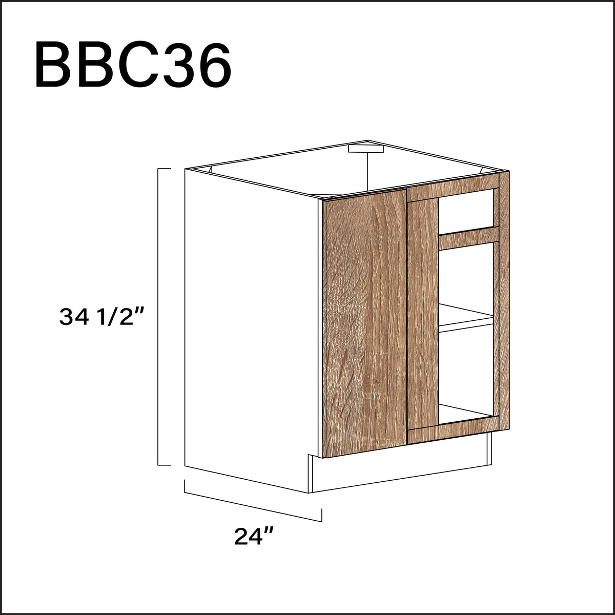 Textured Oak Frameless Base Blind Corner Cabinet - 27" W x 34.5" H x 24" D