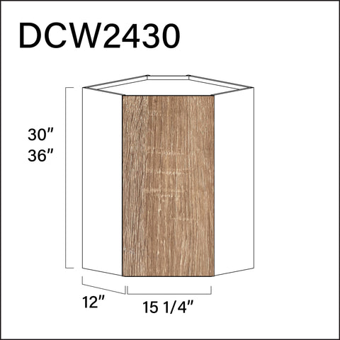 Textured Oak Frameless Diagonal Wall Corner Cabinet - 24" W x 30" H x 12" D