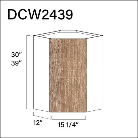 Textured Oak Frameless Diagonal Wall Corner Cabinet - 24" W x 39" H x 12" D