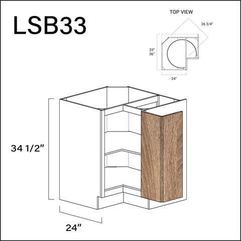 Textured Oak Frameless Lazy Susan Kitchen Cabinet - 33" W x 34.5" H x 24" D