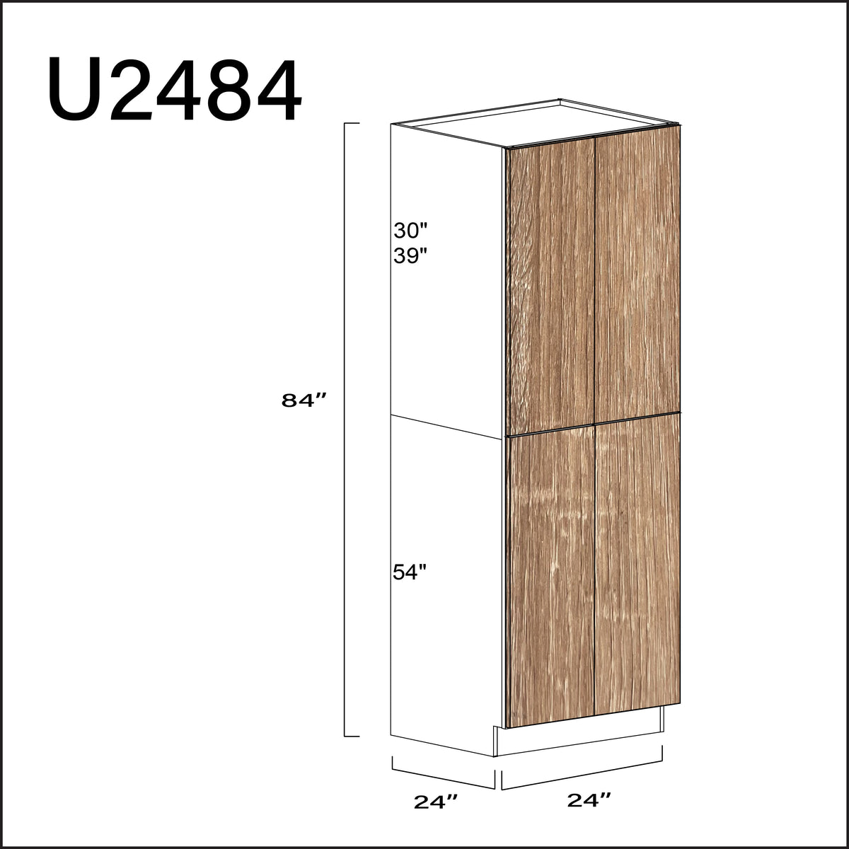 Textured Oak Frameless Double Door Pantry Cabinet - 24" W x 84" H x 24" D