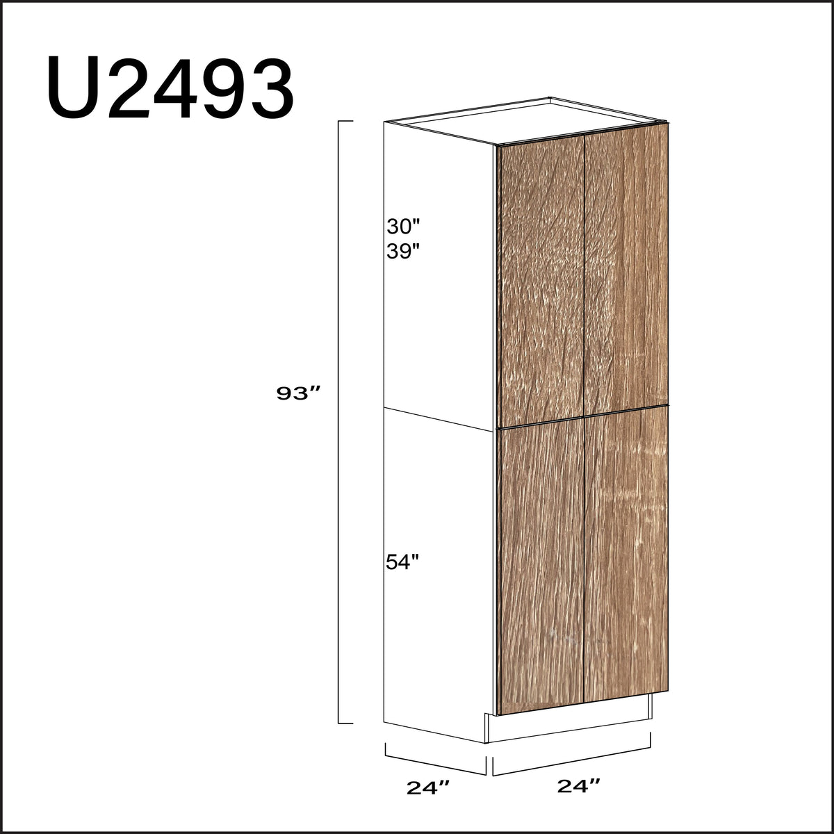 Textured Oak Frameless Double Door Pantry Cabinet - 24" W x 93" H x 24" D