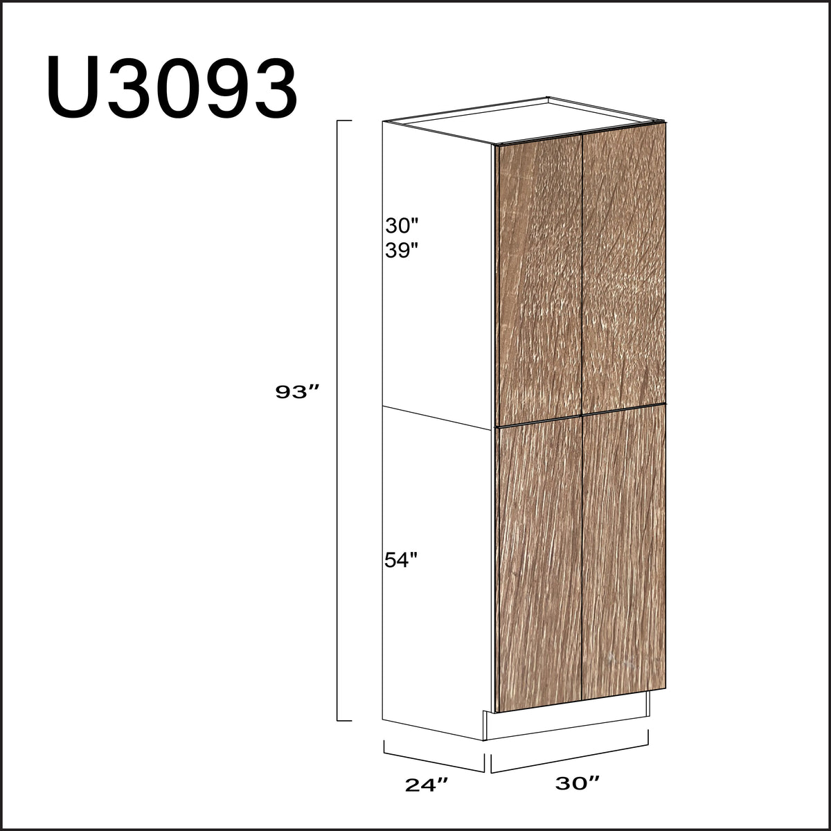 Textured Oak Frameless Double Door Pantry Cabinet - 30" W x 93" H x 24" D