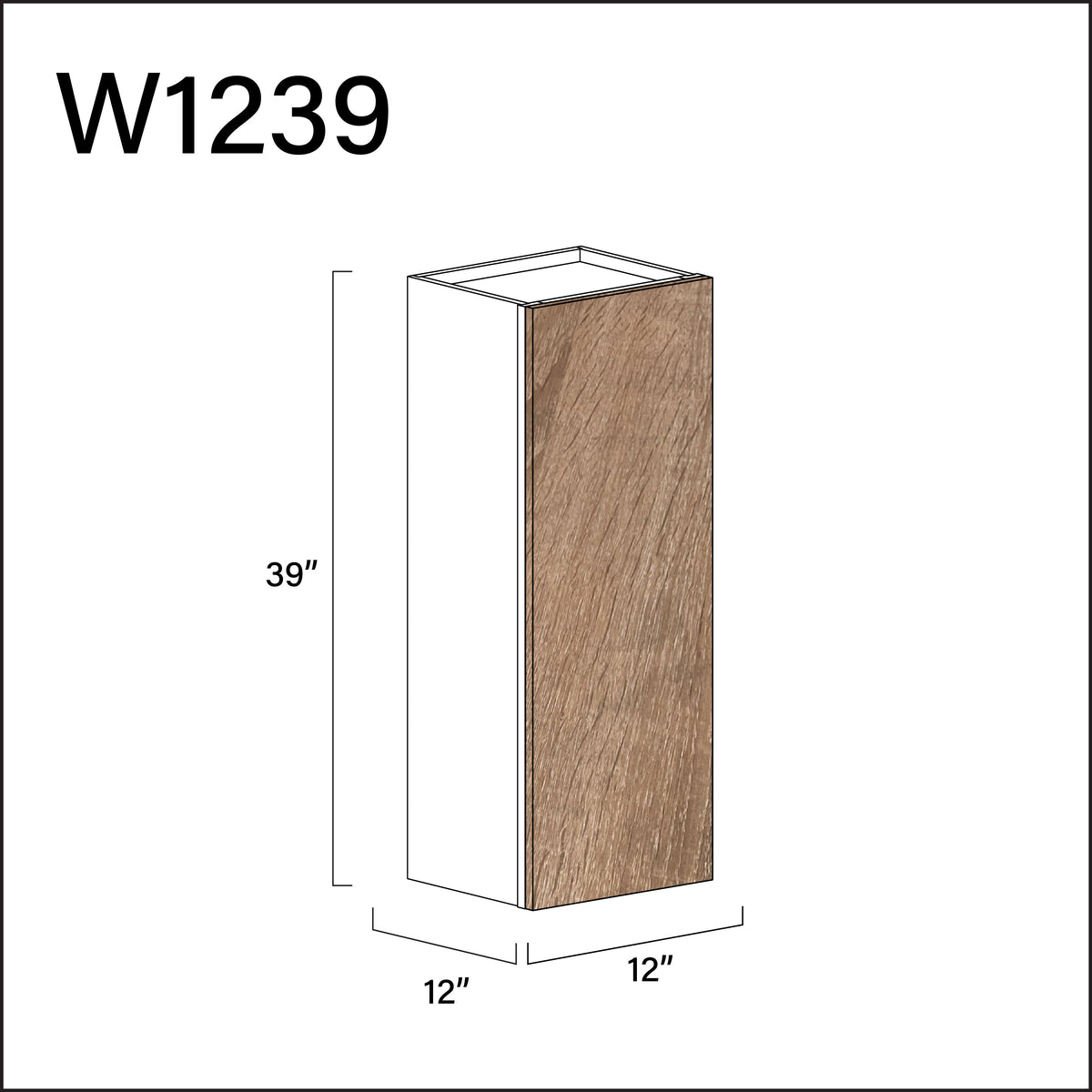 Textured Oak Frameless Single Door Wall Cabinet - 12" W x 39" H x 12" D