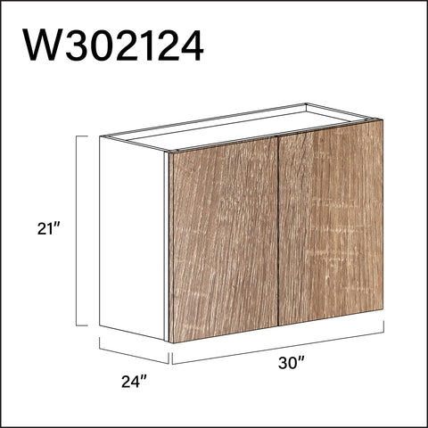 Textured Oak Frameless Wall Bridge Double Door Cabinet - 30" W x 21" H x 24" D