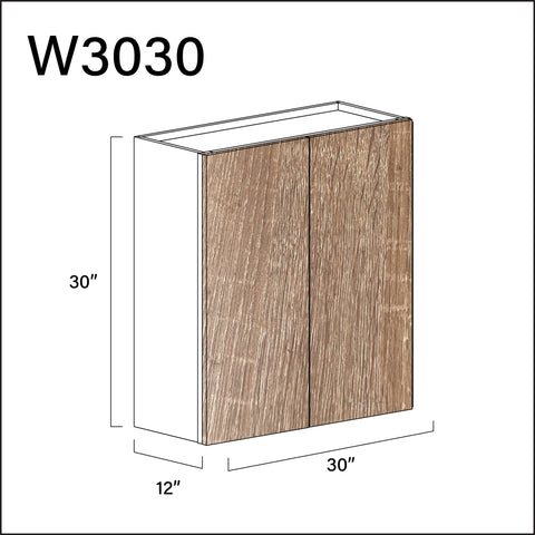 Textured Oak Frameless Double Door Wall Cabinet - 30" W x 30" H x 12" D