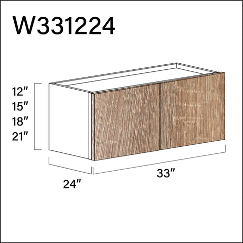 Textured Oak Frameless Wall Bridge Double Door Cabinet - 33" W x 12" H x 24" D