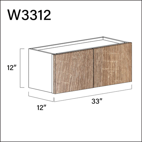 Textured Oak Frameless Double Door Wall Cabinet - 33" W x 12" H x 12" D