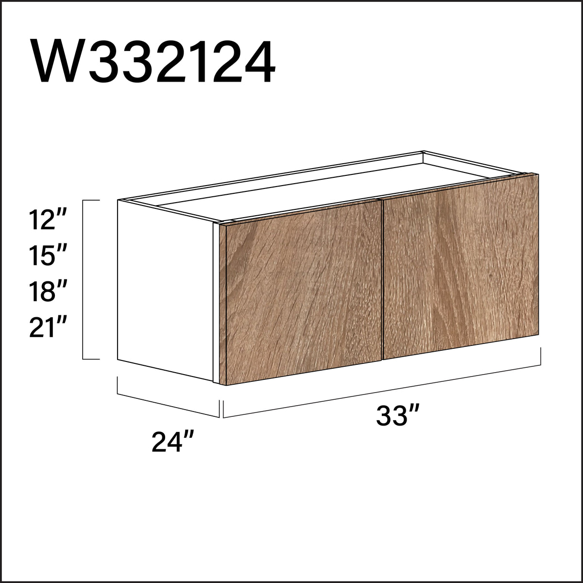 Textured Oak Frameless Wall Bridge Double Door Cabinet - 33" W x 21" H x 24" D