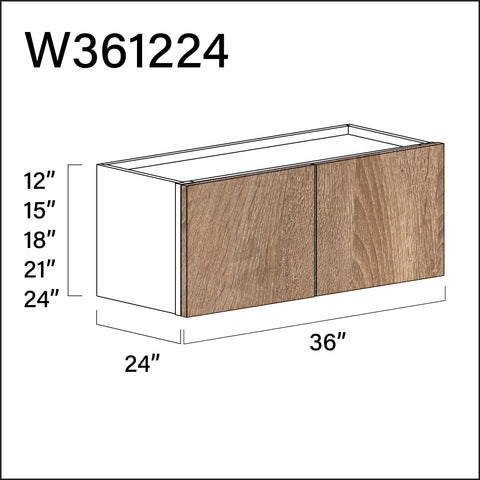 Textured Oak Frameless Wall Bridge Double Door Cabinet - 36" W x 12" H x 24" D