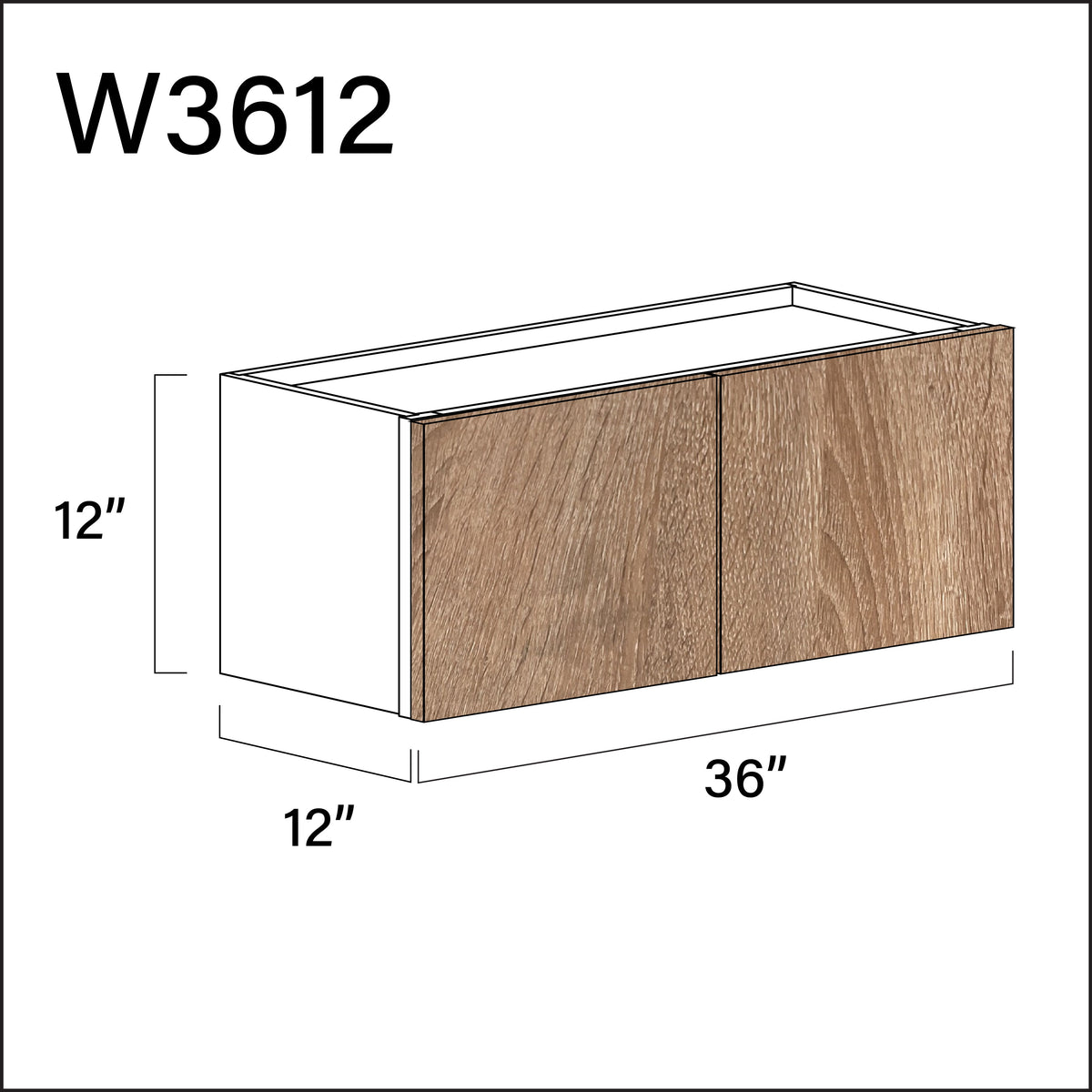 Textured Oak Frameless Double Door Wall Cabinet - 36" W x 12" H x 12" D