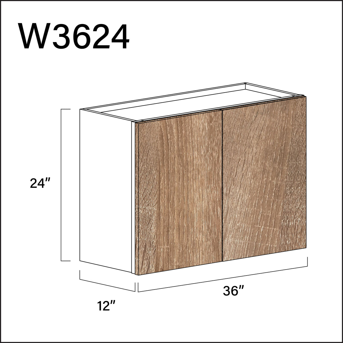 Textured Oak Frameless Double Door Wall Cabinet - 36" W x 24" H x 12" D