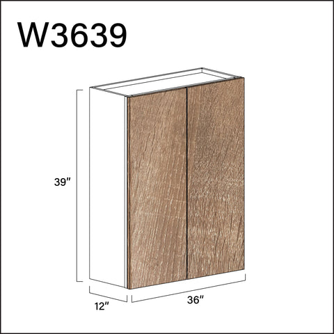 Textured Oak Frameless Double Door Wall Cabinet - 36" W x 39" H x 12" D