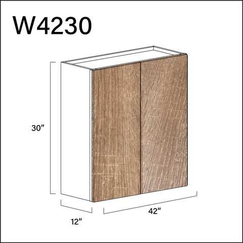 Textured Oak Frameless Double Door Wall Cabinet - 42" W x 30" H x 12" D