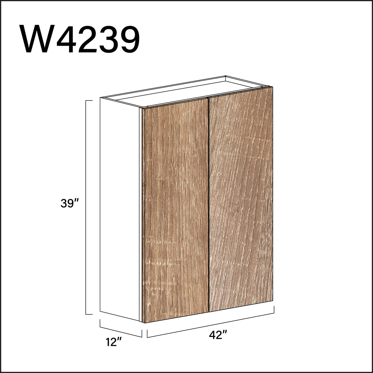 Textured Oak Frameless Double Door Wall Cabinet - 42" W x 39" H x 12" D