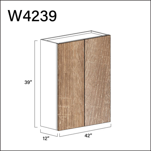 Textured Oak Frameless Double Door Wall Cabinet - 42" W x 39" H x 12" D