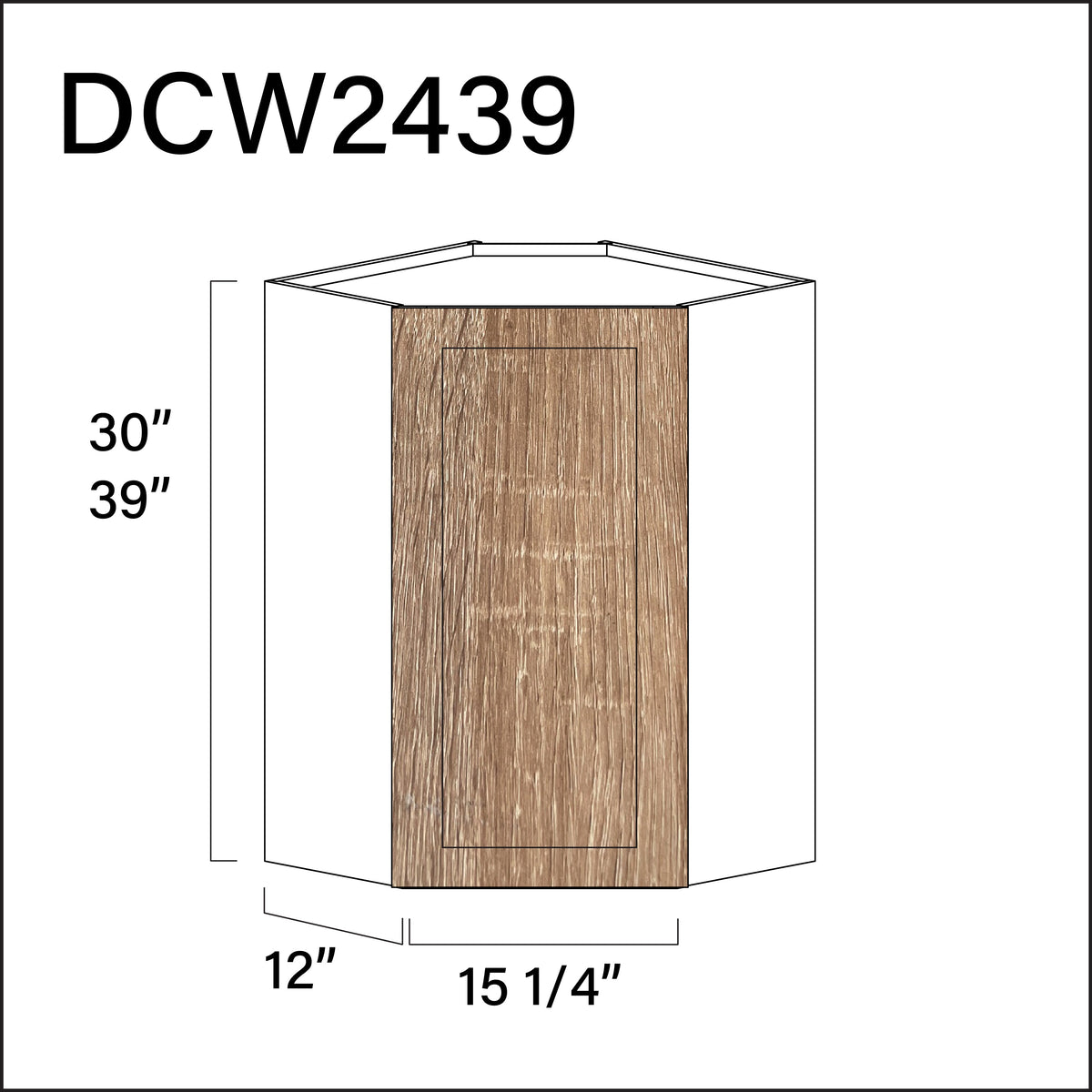 Textured Oak Shaker Diagonal Wall Corner Cabinet - 24" W x 39" H x 12" D