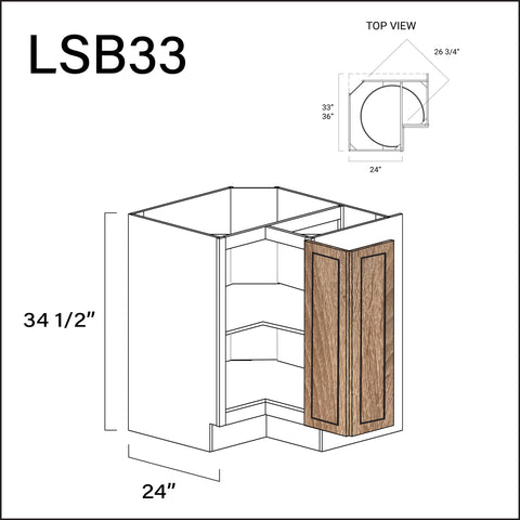 Textured Oak Shaker Lazy Susan Kitchen Cabinet - 33" W x 34.5" H x 24" D