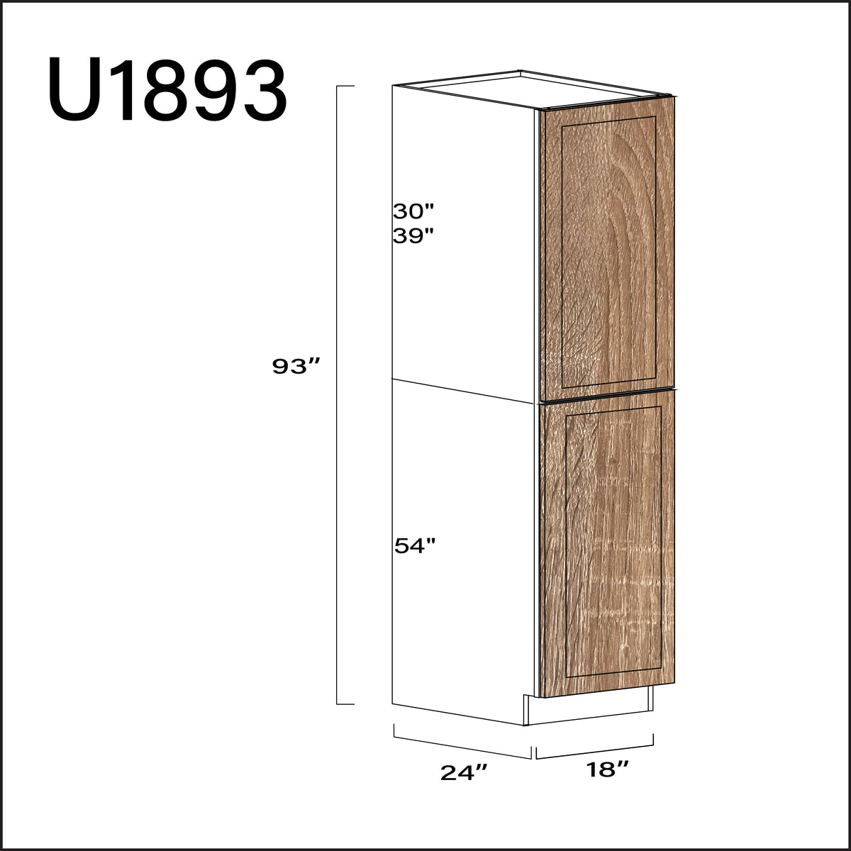 Textured Oak Shaker Single Door Pantry Cabinet - 18" W x 93" H x 24" D