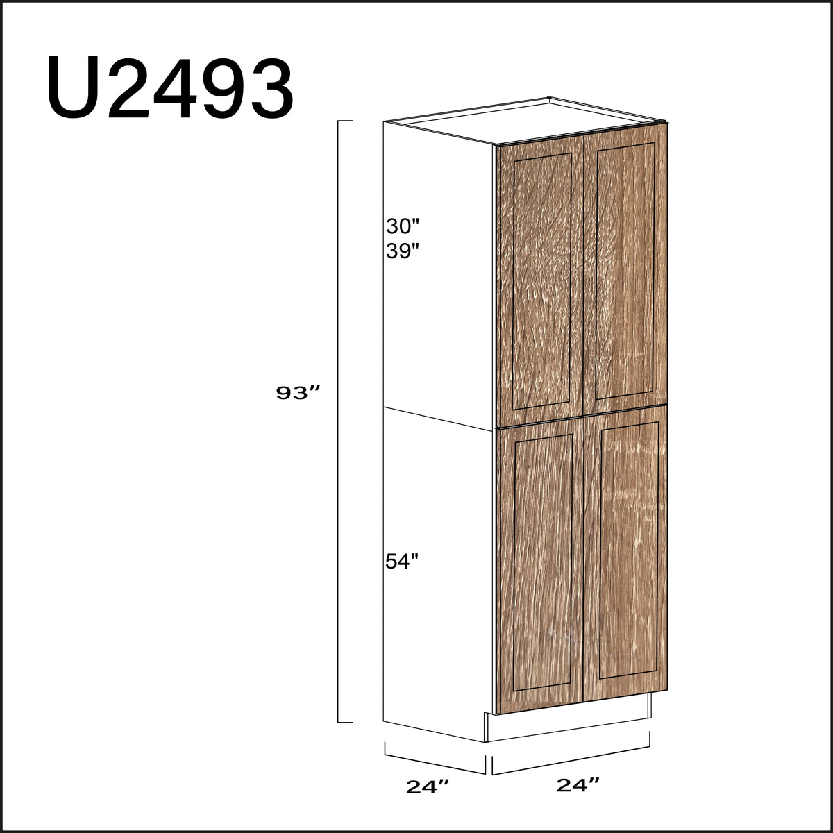 Textured Oak Shaker Double Door Pantry Cabinet - 24" W x 93" H x 24" D