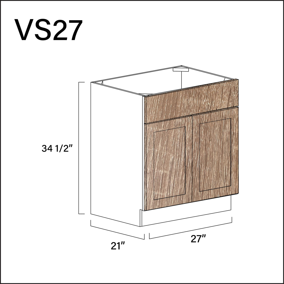 Textured Oak Shaker Vanity Sink Base Cabinet - 27" W x 34.5" H x 21" D