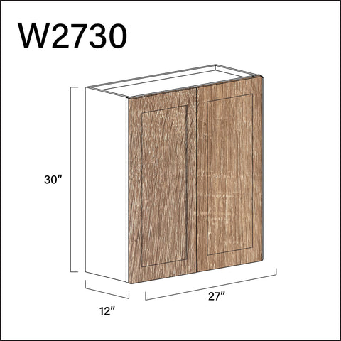 Textured Oak Shaker Double Door Wall Cabinet - 27" W x 30" H x 12" D