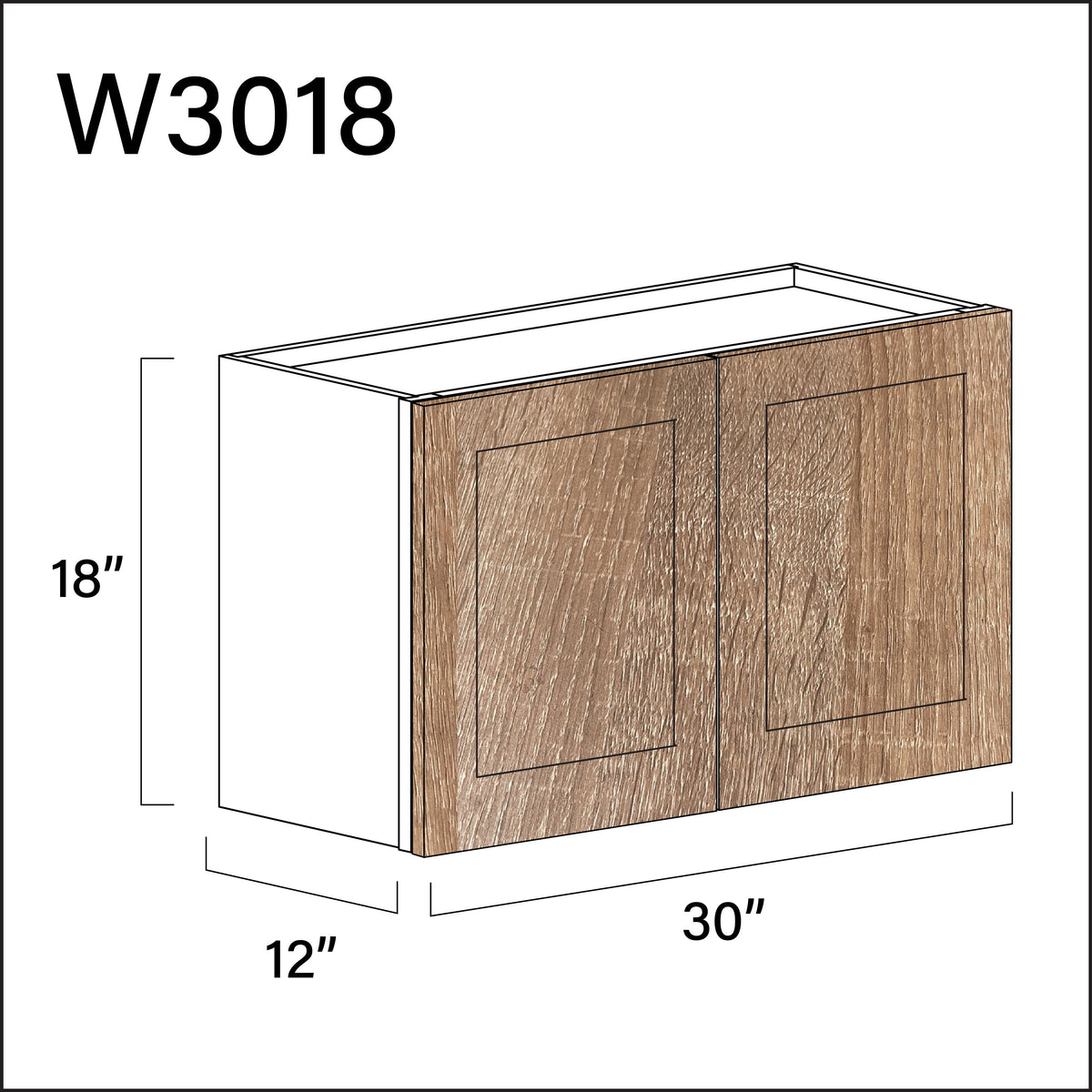 Textured Oak Shaker Double Door Wall Cabinet - 30" W x 18" H x 12" D