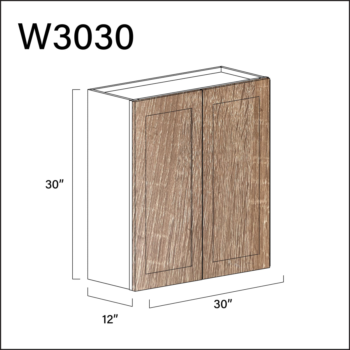 Textured Oak Shaker Double Door Wall Cabinet - 30" W x 30" H x 12" D