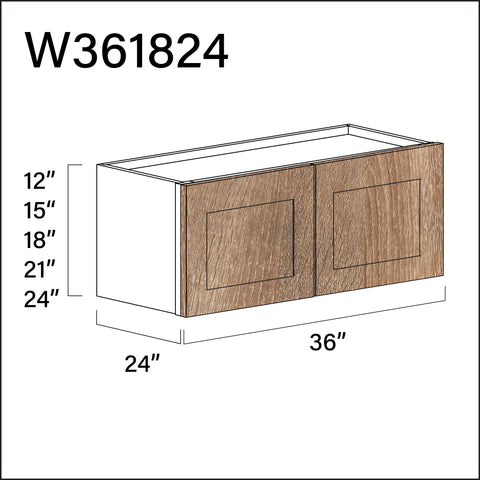 Textured Oak Shaker Wall Bridge Double Door Cabinet - 36" W x 18" H x 24" D