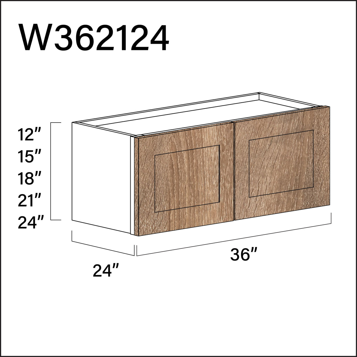 Textured Oak Shaker Wall Bridge Double Door Cabinet - 36" W x 21" H x 24" D