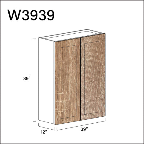 Textured Oak Shaker Double Door Wall Cabinet - 39" W x 39" H x 12" D