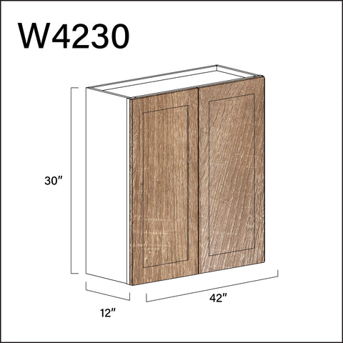 Textured Oak Shaker Double Door Wall Cabinet - 42" W x 30" H x 12" D